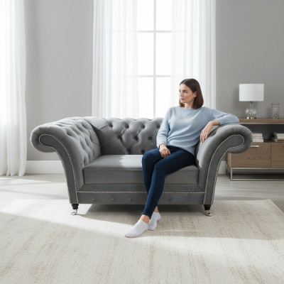 Living room designer armchair gray Chesterfield upholstered armchair luxury upholstered furniture