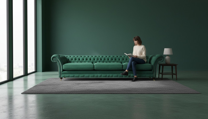 Living room sofa three-seater couch fabric material furnishings luxury Chesterfield
