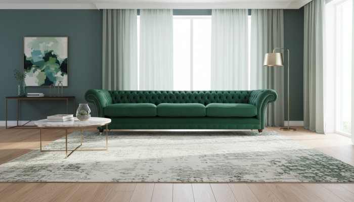 Living room sofa three-seater couch fabric material furnishings luxury Chesterfield