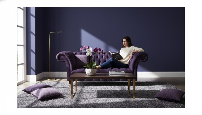 Luxury Sofa Three-Seater Purple Upholstered Furniture Living Room Couch Chesterfield New