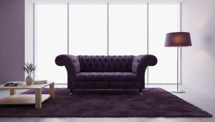 Luxury Sofa Three-Seater Purple Upholstered Furniture Living Room Couch Chesterfield New