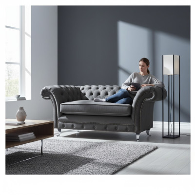 Gray upholstered furniture armchair designer furnishings living room new Chesterfield