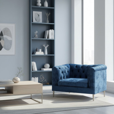 Upholstered Furniture Blue Chesterfield Armchair Living Room Modern Upholstered Seat