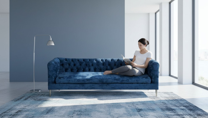 Modern upholstered furniture sofa three-seater couch furnishing Chesterfield fabric textile