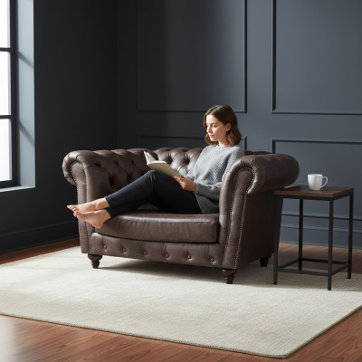 Armchair Living Room Brown Furniture Couch Upholstered Furniture Leather Seat Chesterfield