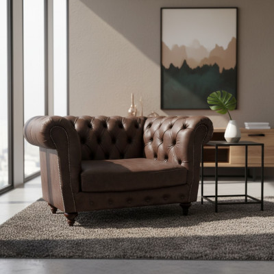 Armchair Living Room Brown Furniture Couch Upholstered Furniture Leather Seat Chesterfield
