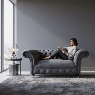 Luxury Sofa Two-Seater Couch Upholstered Furniture Living Room Gray Sofas Chesterfield