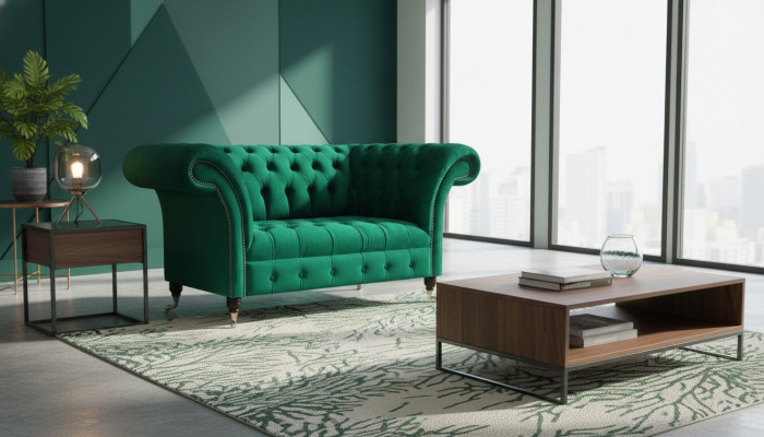 Chesterfield Sofa Two-Seater Couch Green Furniture Living Room Upholstered Sofa