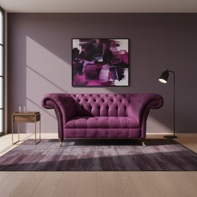 Lilac sofa two-seater couch living room furniture upholstery Chesterfield