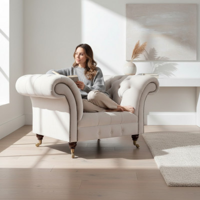 Chair White Textile Fabric Upholstered Seat Furniture Seat Furniture Chesterfield