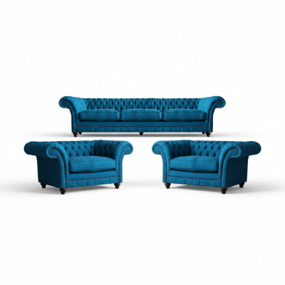 Upholstered Furniture Blue Sofa Suite Textile Seat Furniture Chesterfield Set Decor