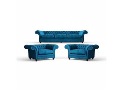 Upholstered Furniture Blue Sofa Suite Textile Seat Furniture Chesterfield Set Decor
