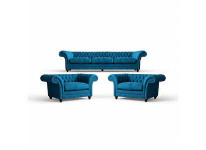 Upholstered Furniture Blue Sofa Suite Textile Seat Furniture Chesterfield Set Decor
