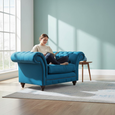 Luxury Blue Armchair Living Room Seat Furniture Chesterfield Upholstered Furniture Textile New