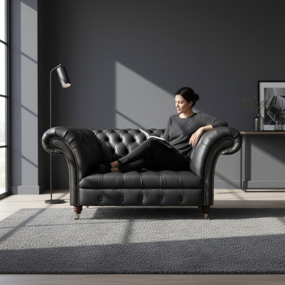 Living room black armchair new furniture leather seat couch upholstered furniture chesterfield