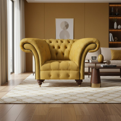 Chesterfield Modern Armchair Luxury Design Living Room Seating Furniture Textile New
