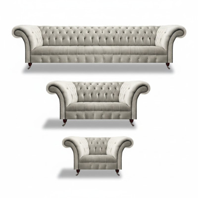 Luxury Design Sofa Set 3-piece Chesterfield Living Room White Complete Furnishing