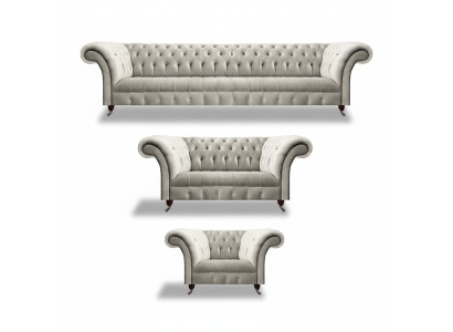 Luxury Design Sofa Set 3-piece Chesterfield Living Room White Complete Furnishing