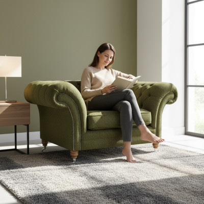 Luxury Armchair Modern Green Living Room Upholstered Furniture Textile Seat Chesterfield