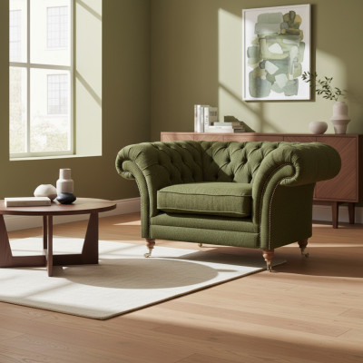 Luxury Armchair Modern Green Living Room Upholstered Furniture Textile Seat Chesterfield