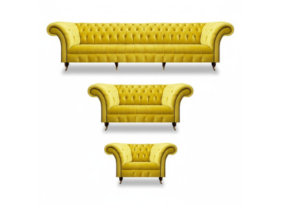 Chesterfield Yellow Sofa Set Living Room Furniture Sofa Couch Textile Armchair