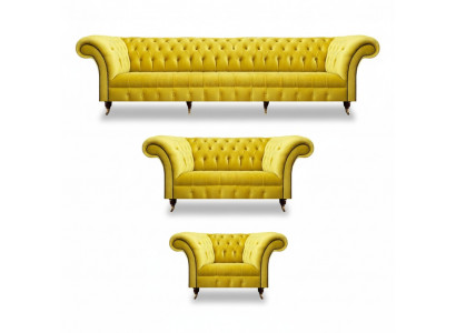 Chesterfield Yellow Sofa Set Living Room Furniture Sofa Couch Textile Armchair