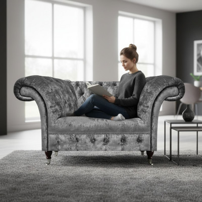 New grey armchair luxury textile upholstered furniture modern chesterfield seat living room