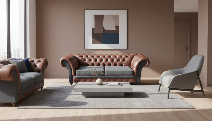 New luxury sofa couch two-seater brown leather living room chesterfield