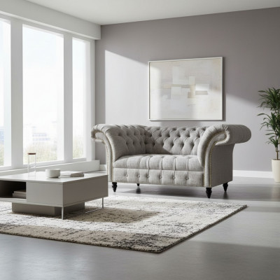Design sofa couch two-seater gray seating furniture living room furnishing Chesterfield