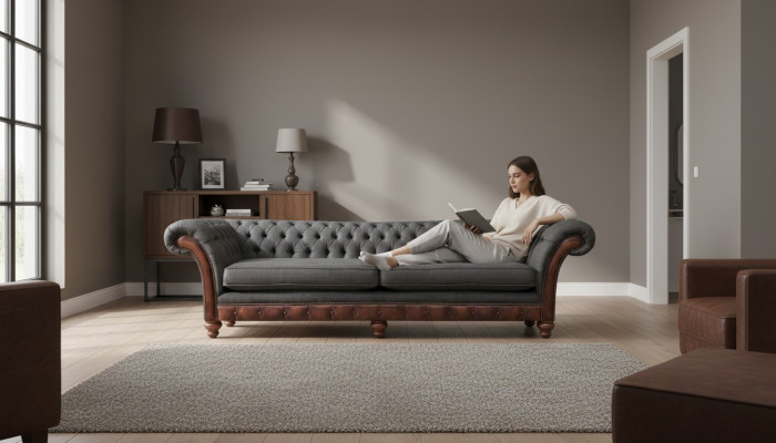 Gray Chesterfield Upholstered Sofa Couch Loveseat Living Room Textile New