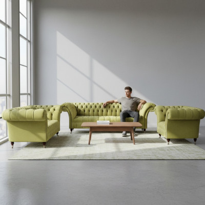 Living Room Sofa Set 3-Piece Luxury Seating Furniture Chesterfield Sofa Suite New