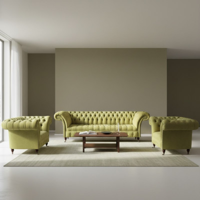 Living Room Sofa Set 3-Piece Luxury Seating Furniture Chesterfield Sofa Suite New
