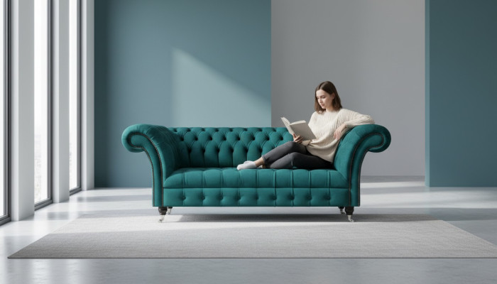 Design furniture green sofa couch three-seater furnishing Chesterfield upholstered sofa