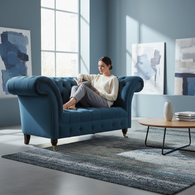 Modern luxury sofa couch two-seater blue Chesterfield textile sofas seating furniture