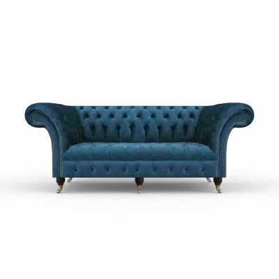 Blue Textile Chesterfield Three-Seater Sofa Couch Seating Furniture Designer Modern New