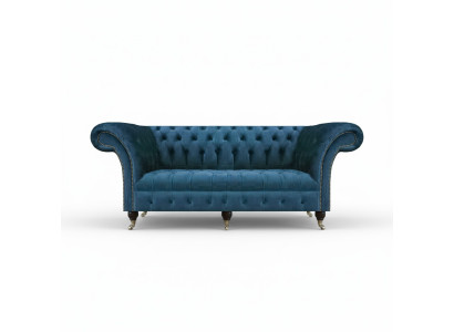 Blue Textile Chesterfield Three-Seater Sofa Couch Seating Furniture Designer Modern New