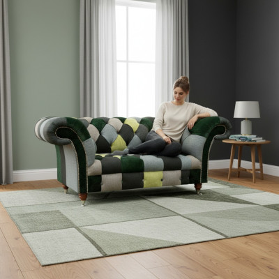 Multicolored Modern Sofa Couch Two-seater Textile Living Room Seating Furniture Chesterfield