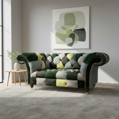 Multicolored Modern Sofa Couch Two-seater Textile Living Room Seating Furniture Chesterfield