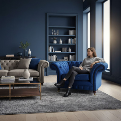 Blue Armchair Modern Chesterfield Seating Luxury Living Room Furniture