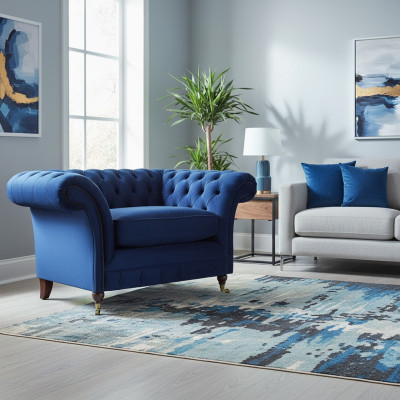 Blue Armchair Modern Chesterfield Seating Luxury Living Room Furniture