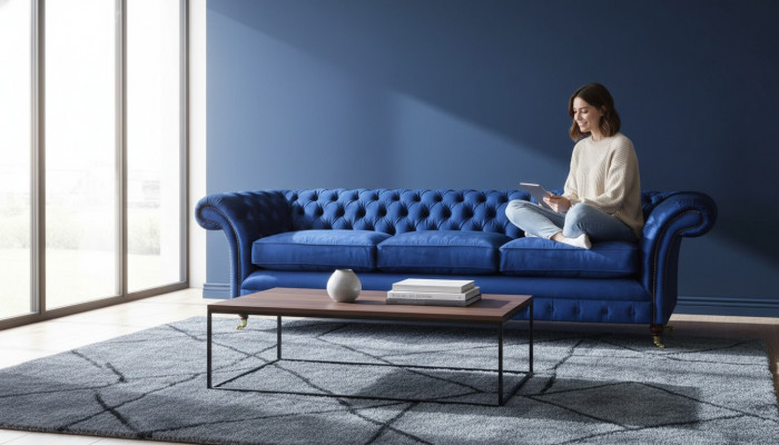 Chesterfield sofa three-seater couch modern seating furniture upholstery fabric
