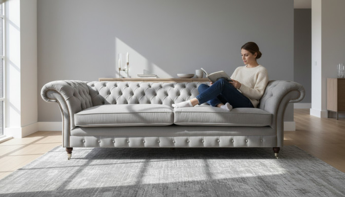 Luxury Sofa Couch Two-Seater Living Room Chesterfield Designer Upholstery Gray