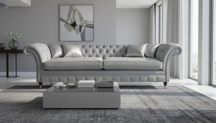 Luxury Sofa Couch Two-Seater Living Room Chesterfield Designer Upholstery Gray