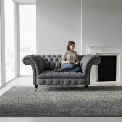 Living Room Gray Chesterfield 2-Seater Designer Upholstered Furniture Loveseat