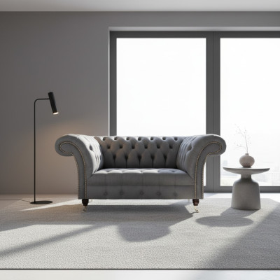 Living Room Gray Chesterfield 2-Seater Designer Upholstered Furniture Loveseat