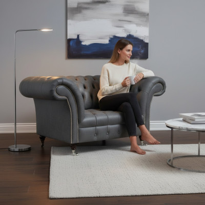 Chesterfield Modern Gray Armchair Designer Living Room Noble Recliner Chair