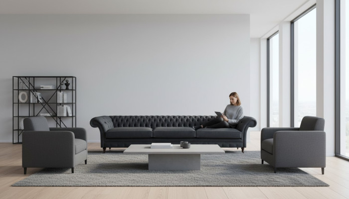 Luxurious black Chesterfield textile couch living room elegant fabric sofas