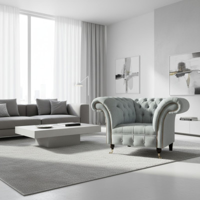 Chesterfield light gray armchair modern living room upholstered furniture