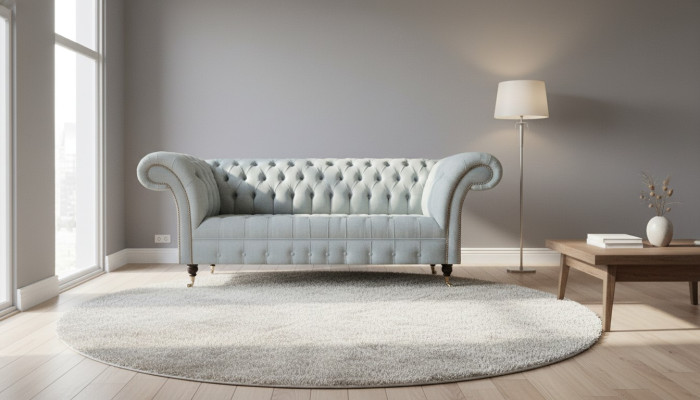 Light gray Chesterfield upholstered furniture living room 3-seater couch elegant furniture