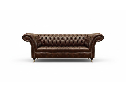 Exclusive Chesterfield Brown Leather Couch Modern Three-Seater Furniture
